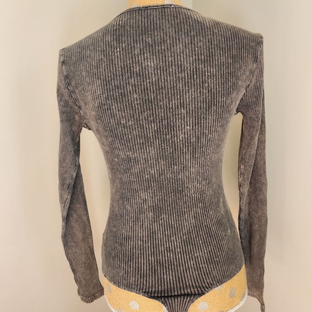 Pink Lily Gray Ribbed Bodysuit - Picture 2 of 4